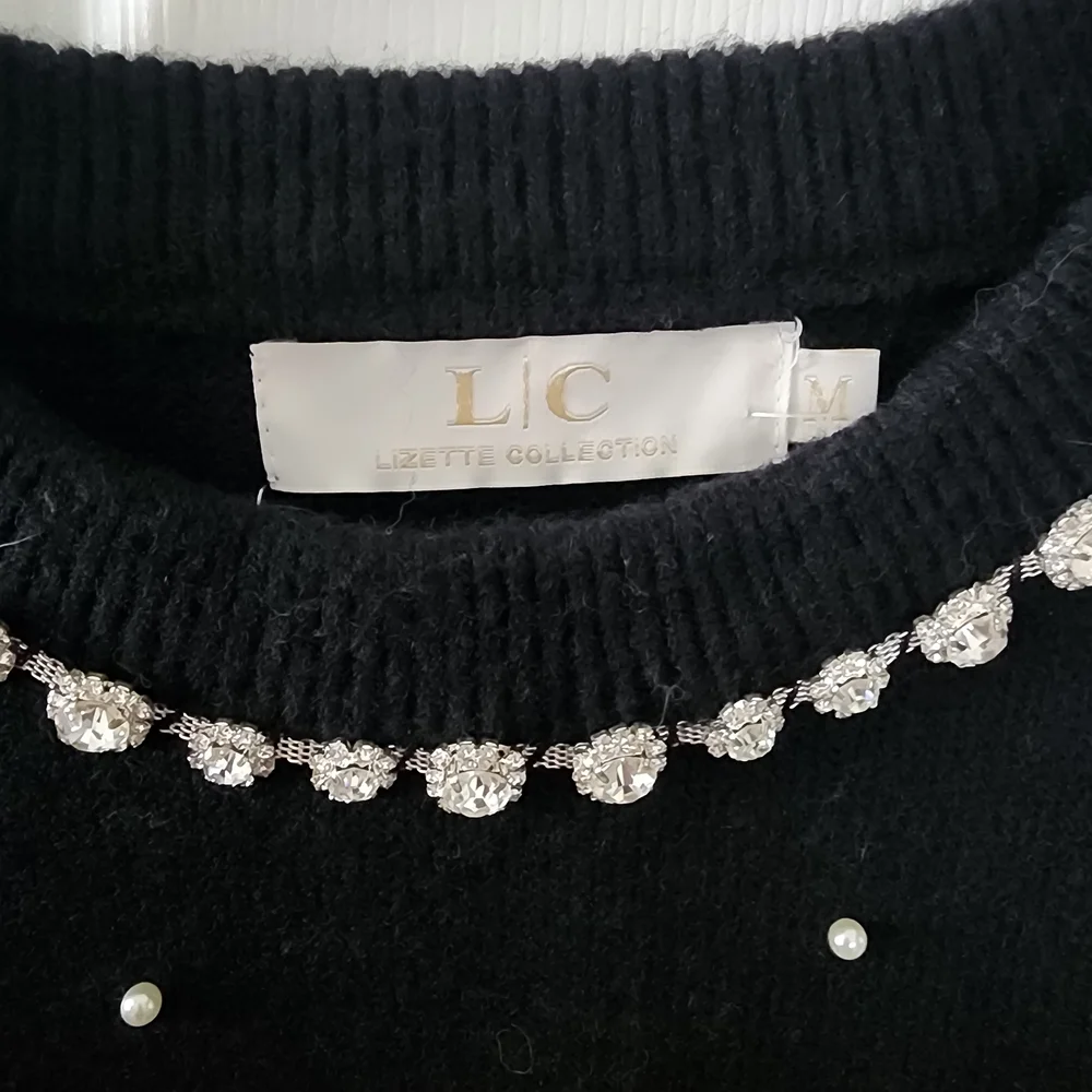 Elegant Black Sweater with Crystal And Pearl Accents - Picture 3 of 4